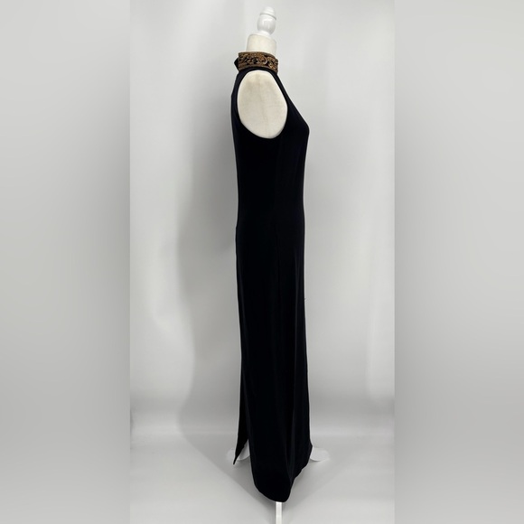 Vintage Ralph Lauren Purple Label Silk Beaded Gown Maxi Dress 90s Runway Gold 4 - Picture 7 of 12